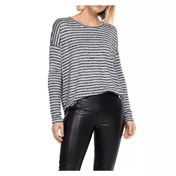 rag & bone Women's The Knit Striped Long-Sleeve Tee Gray Black sz XXS - Picture 1 of 8